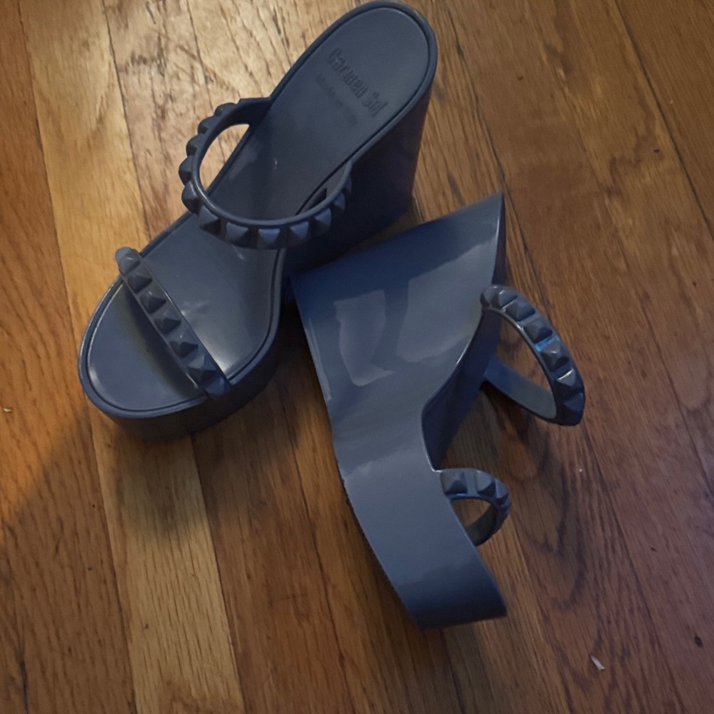 Chanel Gray Studded Platform Sandals
